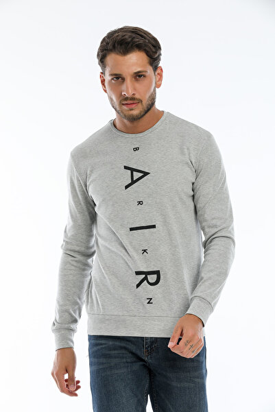 Superlife Süperlife Erkek Bisiklet Yaka Slim fit AR Baskılı İnce Sweatshirt SPR22sw101