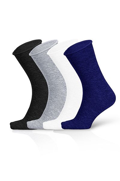KaeLaurean Women's 4-Piece Cotton Elasticated Multi-Colored Seamless Stretchy Non-Marking Long Non-Tightening Socks