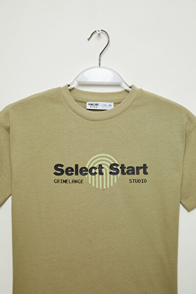 GRIMELANGE DAVIS Jungen-T-Shirt aus 100 % hellkhakifarbener Baumwolle