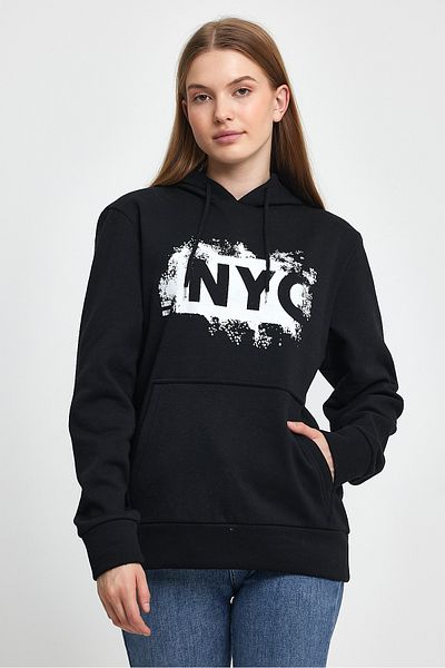 Superlife Süperlife Women's Hooded Comfortable Fit Fleece 3 Thread Nyc Sweatshirt