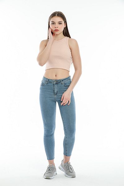 Superlife Süperlife Women's Crop Knitted Back High Collar Slim Fit Tank Top Spr21Y11