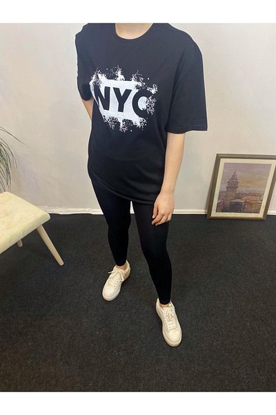 Superlife Süperlife Women's Crew Neck Oversize Fit Nyc Printed T-Shirt Spr24Tsk114