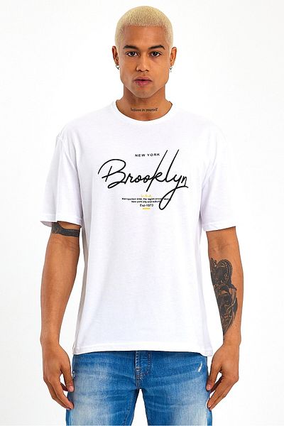 Superlife Ανδρικό T-Shirt με λαιμόκοψη με υπερμεγέθη Fit Spr22ts110