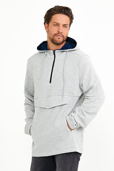Superlife Erkek Kapşonlu Regular Fit Yarım Ferm.Kargo Cepli İnce Sweatshirt SPR22SW171
