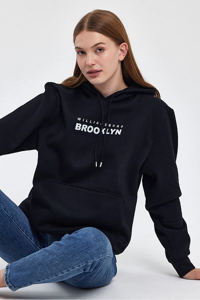 Superlife Superlife Women's Hooded Comfortable Fit Fleece 3 Thread W. Brooklyn Printed Sweatshirt Spr24Swk04