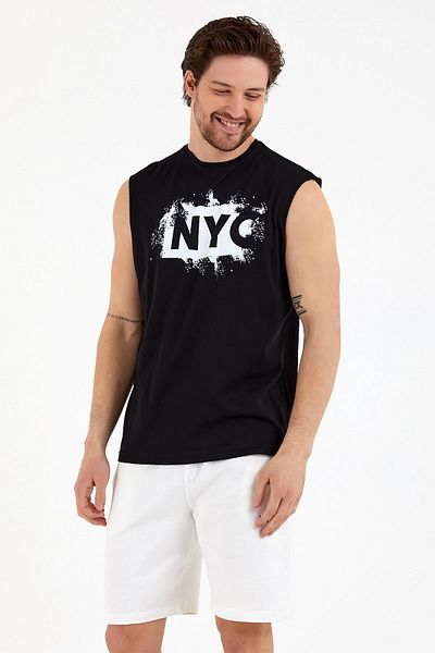 Superlife Ανδρικό T-shirt με λαιμόκοψη με κανονική εφαρμογή Nyc με στάμπα Spr22ts124