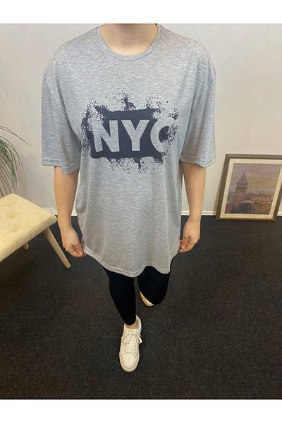 Superlife Tricou cu imprimeu Nyc pentru femei Superlife, cu decolteu rotund, supradimensionat, Spr24tsk114