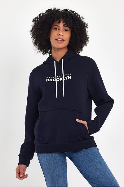 Superlife Superlife Γυναικεία κουκούλα Άνετη εφαρμογή Fleece 3 νημάτων W. Μπλουζάκι με στάμπα Brooklyn Spr24swk04