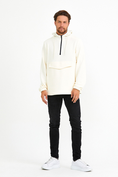 Süperlife Men's Hooded Regular Fit Half Zip Thin Sweatshirt with Cargo Pocket...