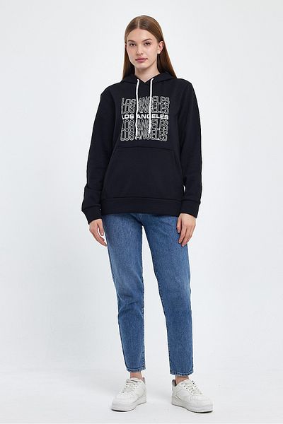 Superlife Superlife Women's Hooded Comfortable Fit Fleece 3 Thread Los Angeles Printed Sweatshirt Spr24Swk10