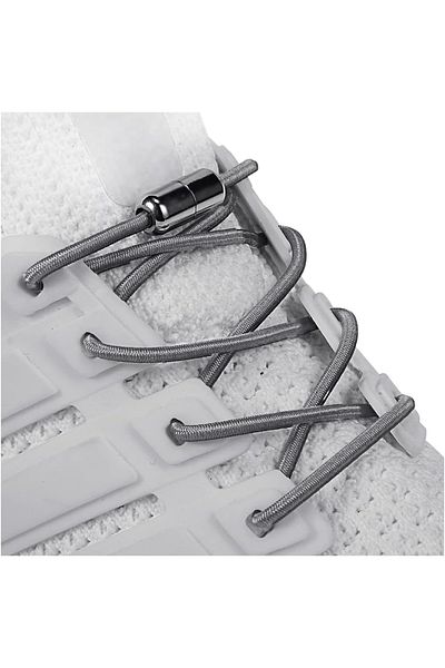 AiryFooT 100 cm Screw Elastic Smart Flexible Round Shoelaces 1 Pair (Gray)