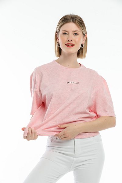 Superlife Women's Crew Neck Oversize Fit Brookyln Printed T-Shirt Spr21yk27