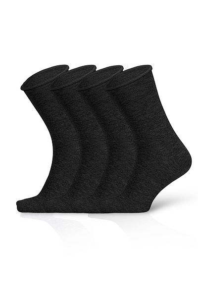 KaeLaurean Women's 4-Piece Cotton Elastic Black Seamless Stretchy Non-Marking Long Non-Tightening Socks