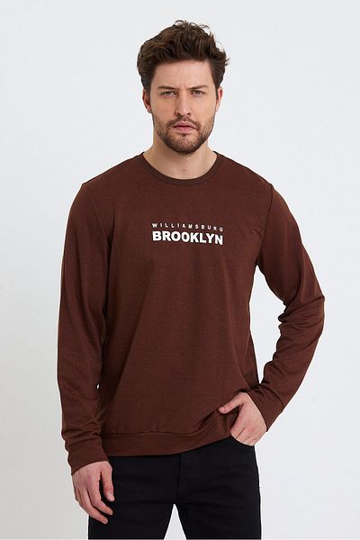 Superlife Superlife Ανδρική λαιμόκοψη, κανονική εφαρμογή Brooklyn εμπριμέ λεπτή φούτερ (Spr23sw330).