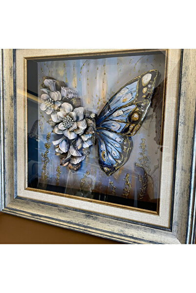 Mareluxe 3D Rölyef Tablo, El Yapımı Rölyef Tablo, Handmade Relief Table, 45 x 45 cm Kelebek Rölyef Tablo