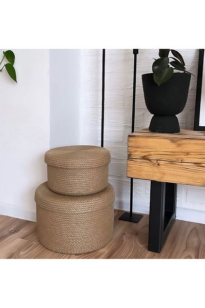 Bohemahomedecor 2 броя плетени кошници от юта, органайзер за декоративна кошница, подаръчна кошница с капак