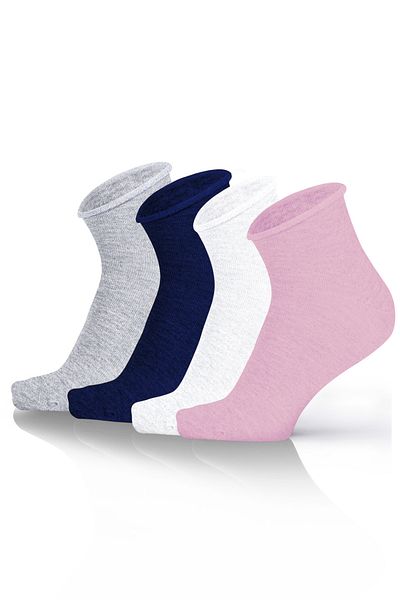 KaeLaurean Women's 4-Piece Cotton Elasticated Multi-Colored Seamless Stretchy Non-Marking Short Non-Tightening Socks