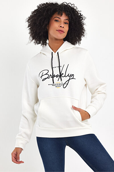 Superlife Γυναικεία κουκούλα Άνετη εφαρμογή Fleece με 3 νήματα Χειρόγραφη μπλ...