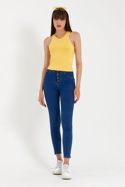 Superlife Süperlife Women's Crop Knitted Back High Collar Slim Fit Tank Top Spr21Y11