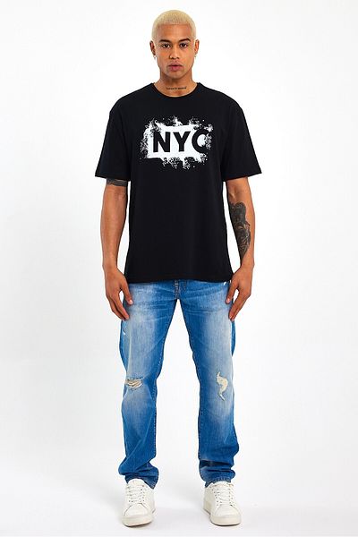 Superlife Ανδρικό T-shirt με λαιμόκοψη με κανονική εφαρμογή Nyc εμπριμέ Spr22ts114