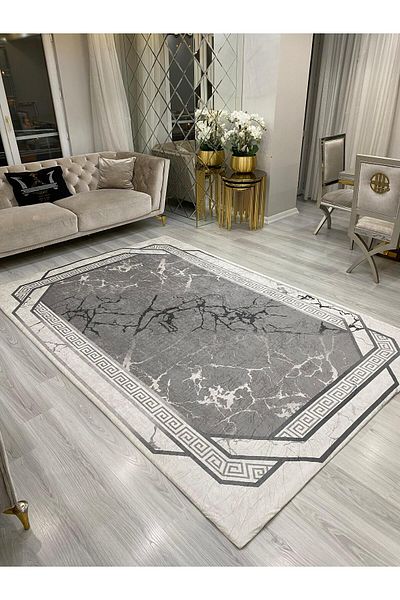 ALLGELSİN Spongeless Elastic Carpet Cover Washable Digital Printing Carpet Cover Modern Striped Cover