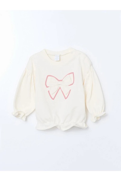 LC Waikiki Lcw Baby Ecru Baby Girl Sweatshirt and Leggings - Crew Neck, Long Sleeve, Printed 2-Piece Set