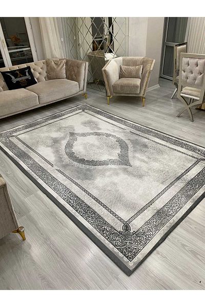 ALLGELSİN Spongeless Elastic Carpet Cover Washable Digital Printing Carpet Cover Modern Striped Cover
