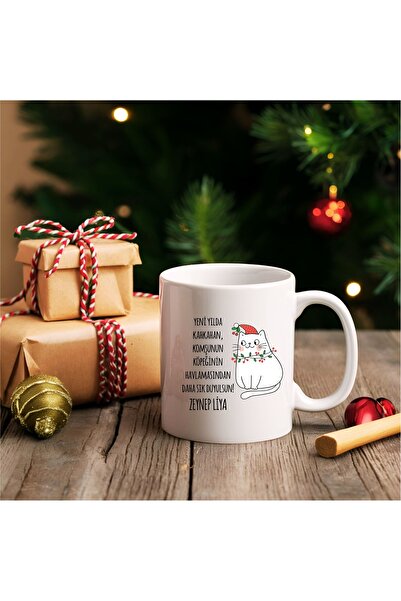 E-Hediyeci Kişiye Özel Yılbaşı Temalı İsim Yazılı Beyaz Kupa (100 Model)