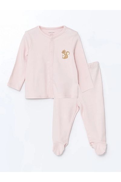 LC Waikiki Lcw Baby Pink Embroidered Baby Girl Cardigan and Pants 2Pcs
