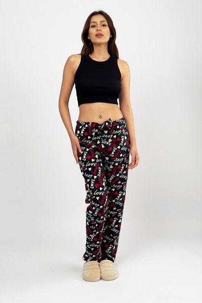 Betimoda Pantaloni de pijama din lână pentru femei cu model Black Love, iarnă, cu talie elastică, un singur fund