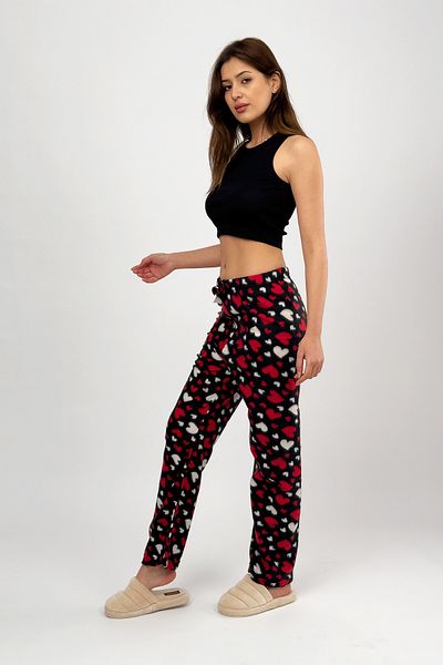 Betimoda Red White Heart Women's Fleece Pajamas Bottoms Winter Elastic Waist Single Bottom