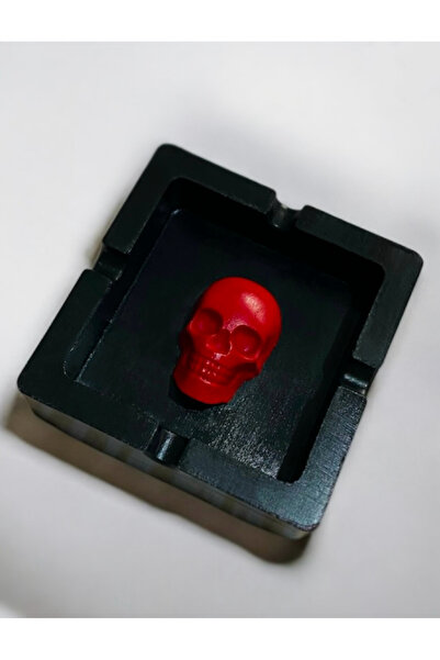 Milo Art Kurukafalı Kırmızı Siyah Beton Küllük Kül Tabağı Cilalı