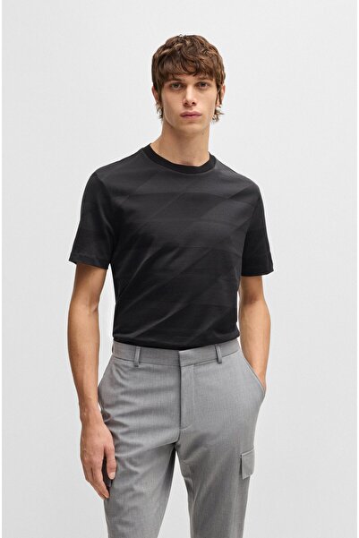 HUGO Erkek Regular Fit Ton Geçişli Bisiklet Yaka Kısa Kollu Siyah T-Shirt