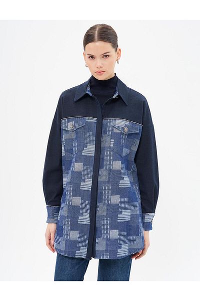 Kayra Shiny Stone Detailed Garnished Tunic Dark Navy Blue