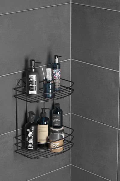 Tekno-tel TEKNOTEL 2-Tier Adhesive Bathroom Organizer - Σετ θήκης σαμπουάν και σαπουνιού, μαύρο ST008