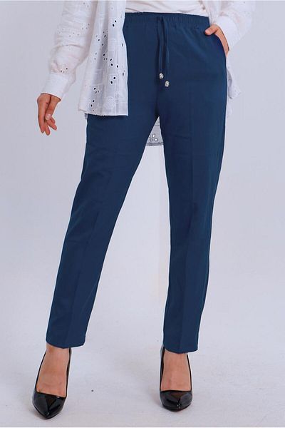 TRENDTESETTÜR Navy Blue Indigo Women's Trousers - Elastic Waist t 80004