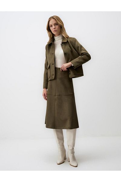 Jimmy Key Khaki Relaxed Fit Knitted Velvet Midi Skirt