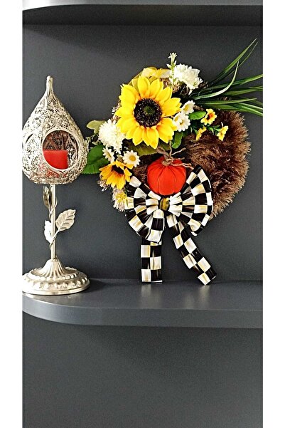 GÜLHOBİTASARIM Çiçekli Kapı Süsü Mackenzie Desen Kurdele Gündoğdu Çiçeği Kabak Dekorasyon Dekorasyon Damalı Kurdele