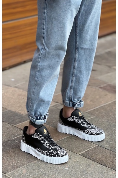 BOA BA0802 BOA Чорно-білі чоловічі повсякденні черевики з високою підошвою та готичним візерунком