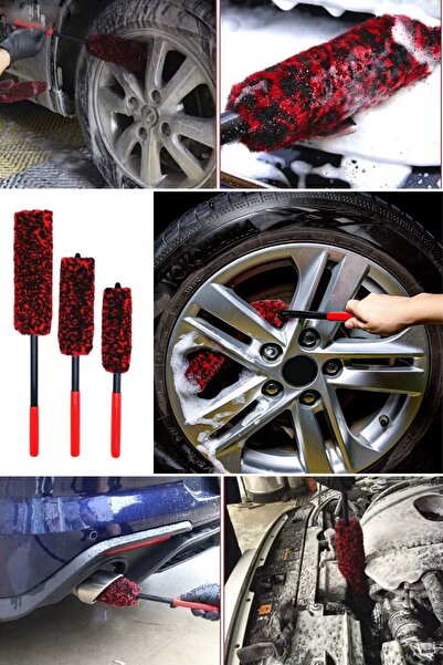 Buffer ® 3lü Bükülebilen Peluş Detaylı Temizlik İçin Oto Jant, Egzos Temizlem...