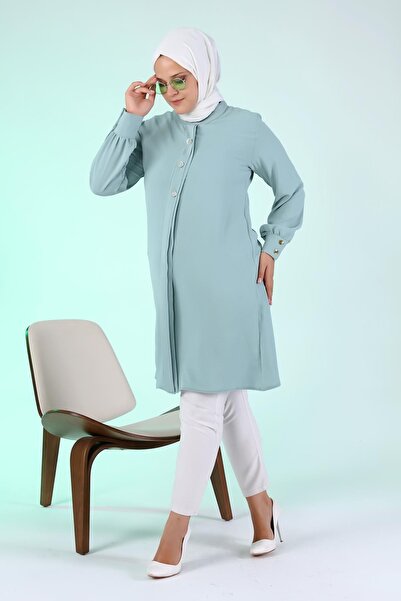 Ferace Summer Women's Large Size Hijab Tunic Buttoned Ayrobin Fabric