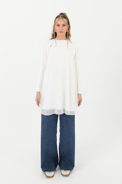 Puane Ecru Turtleneck Tulle Blouse - 10269Tun