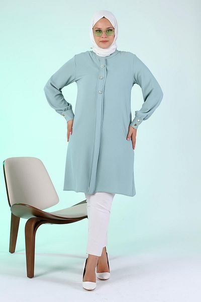 Ferace Summer Women's Large Size Hijab Tunic Buttoned Ayrobin Fabric
