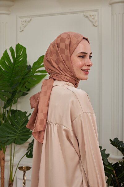 İpekhan Σάλι καραμέλας με μοτίβο σκακιέρας σειράς Jacquard - 9002-14