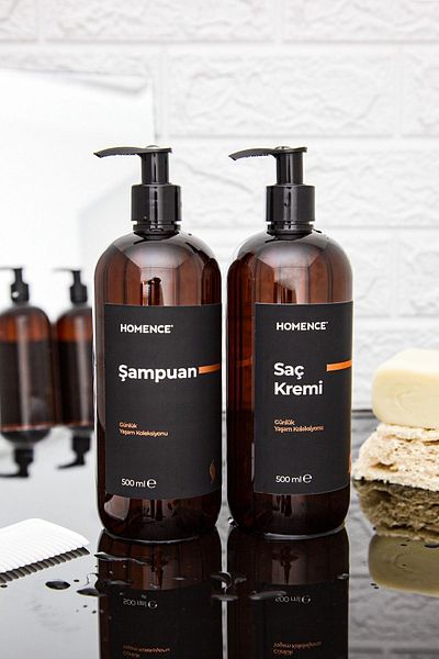 homence Amber Soap Dispenser Bottle Bathroom Set - 2 Pieces 500 ml Plastic Label