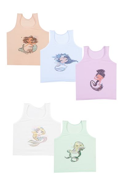 Nicoletta Printed Tank Top with Wide Straps for Girls - Pack of 5 Mixcolor