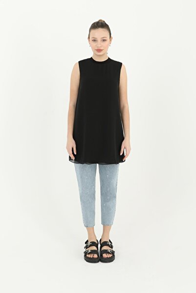 Puane Women's Sleeveless Tulle Detailed Innerwear Tunic - 10270Tun - Black
