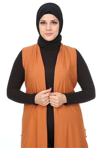 Ferace Large Size Long All-Season Vest - Women, Tan
