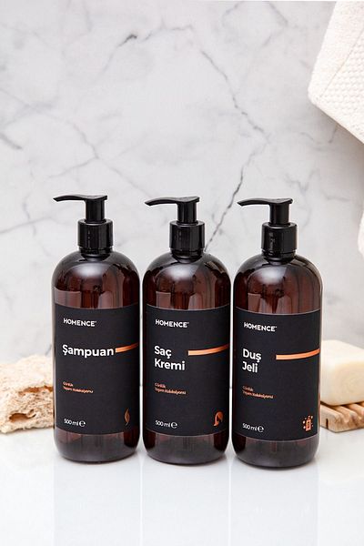 homence Shampoo Shower Gel Hair Conditioner Label Plastic Bottle Bathroom Set 3-Piece Amber Soap Dispenser 500ml