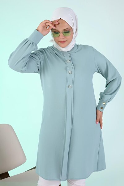 Ferace Summer Women's Large Size Hijab Tunic Buttoned Ayrobin Fabric